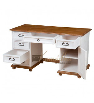 Stylowe biurko drewniane z szufladami i szafką